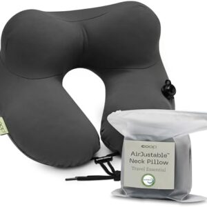Coop Home Goods AirJustable Travel Neck Pillow, Inflatable, Adjustable Support for Neck & Chin, Compact Travel Pillow, Soft Memory Foam Comfort, Airplane Travel Essentials, Cooling & Washable Cover - Copy - Copy