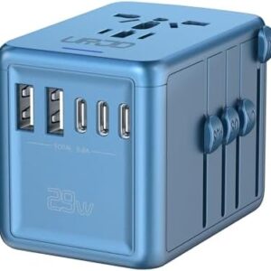 Universal Travel Adapter Offers 6.0A 3X 3.0A USB-C Ports, 2X 2.4A USB-A Ports and Multi AC Outlet, International Power Plug Adapter Converter Worldwide Travel Charger for EU USA UK AUS (Blue)