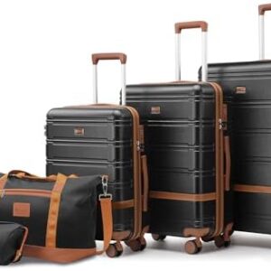 Luggage Sets 3 Piece with spinner wheels, PC+ABS Hard Shell Travel Luggage,Lightweight Carry-on suitcases with TSA Lock,YKK Zippers (black)
