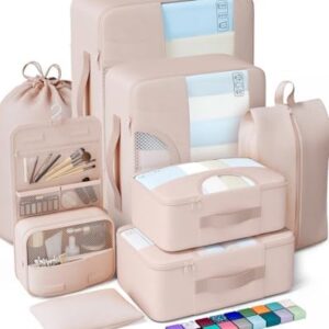 Veken 8 Set Packing Cubes for Travel, Gifts for Women Mom, Suitcase Organizer Bags for Luggage with Hanging Toiletry Bag and Shoe Bag, Vacation Essentials Travel Accessories for Cruise Ship