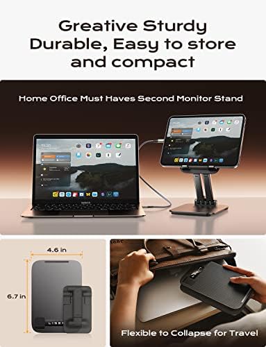 LISEN Tablet Stand for iPad Stand Holder Desk, Foldable Home Office Desk Accessories Travel for iPad Holder Dorm College Essentials Portable Monitor Stand Fits Tabs Kindle iPhone 4-15.9" Black - Image 3