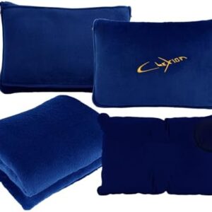3 in 1 Travel Pillow and Blanket Set, Premium Soft 300 GSM Thick Airplane Blanket Compact with Bag for Long Trips Essentials, Hand Luggage Sleeve and Backpack Clip (Navy)
