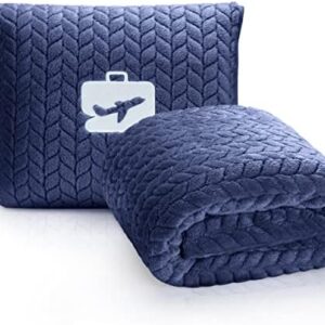 EverSnug Premium Travel Blanket Pillow - Soft 2 in 1 Airplane Blanket with Soft Bag Pillowcase, Hand Luggage Sleeve and Backpack Clip (Navy Blue)