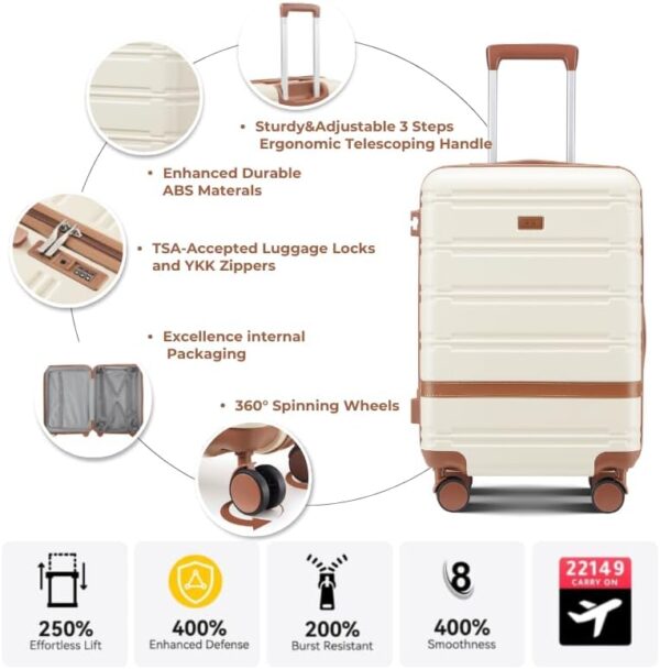 Luggage Sets 3 Piece with spinner wheels, PC+ABS Hard Shell Travel Luggage,Lightweight Carry-on suitcases with TSA Lock,YKK Zippers (black) - Image 4